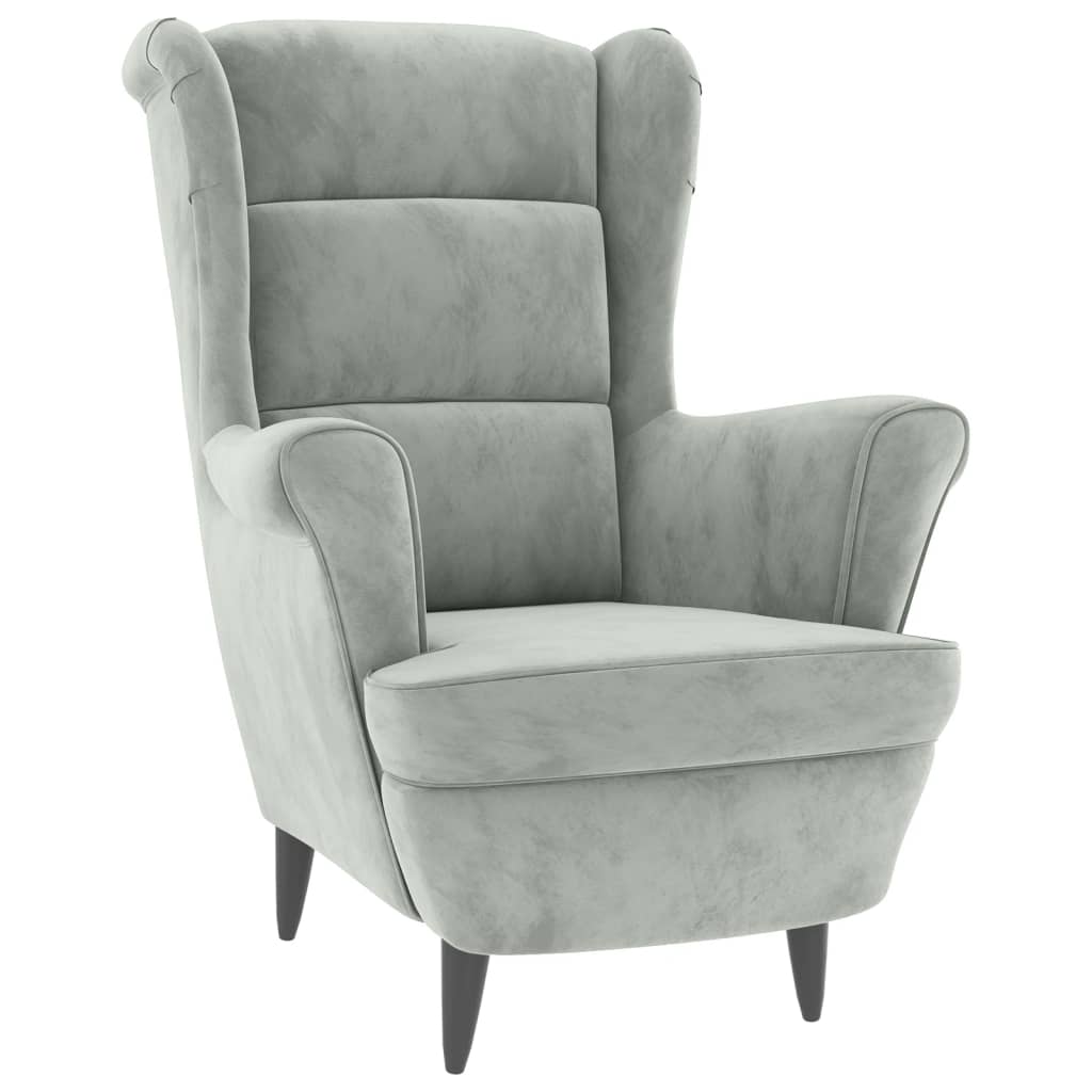 Armchair with Footstool Light Grey Velvet