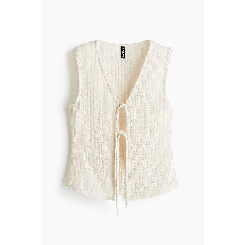 

HM 2025 Autumn New Women clothes Vest Front Lace-up Knitted Top 1296455 Cream color 165/96