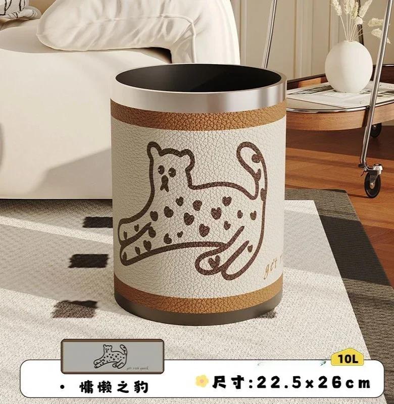 Antique Style Leather Trash Can High Quality Wastebasket Home Living Room Bedroom Trash Bin Wastebasket Home Accessories