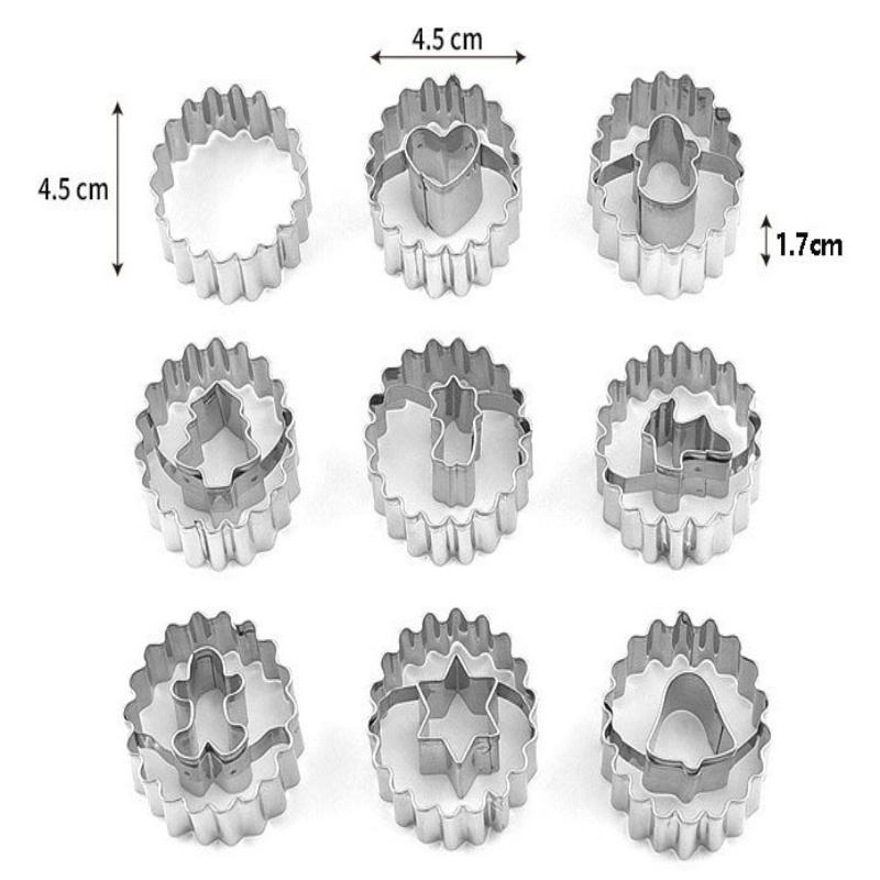 9Pcs Stainless Steel Cookie Cutters Set Flower & Heart Shape Biscuit Molds Cake Decorating Tools for Baking серебряный