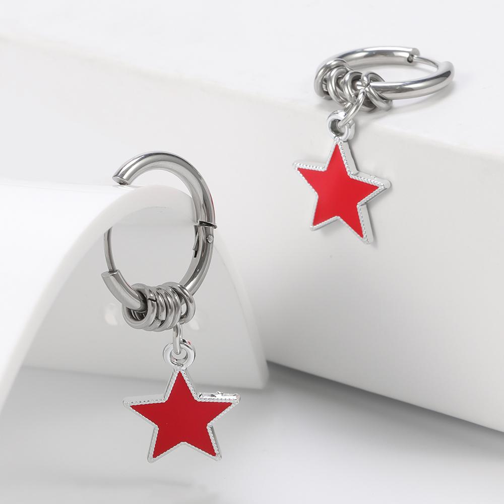 1 pair of stainless steel punk star ring earrings, suitable for women's daily fashion accessories