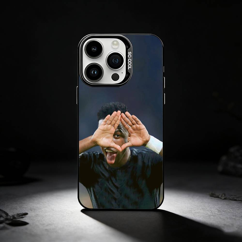 Football Player V-VINI J-JR Phone Case For iPhone 17,16,15,14,13,12,11 Plus,Pro Max,XS,Colored silver phone case
