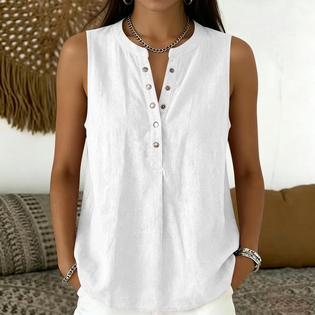 Women Sleeveless V Neck Button Front Loose Fit Casual Tank Top Lightweight Summer Blouse for Daily Wear Office Travel
