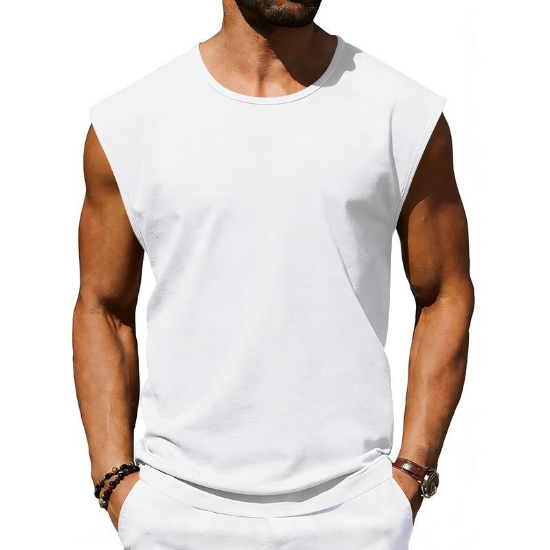 Sleeveless T-shirt, men’s sports vest, loose-fit casual vest, trendy training gym top for men S белый