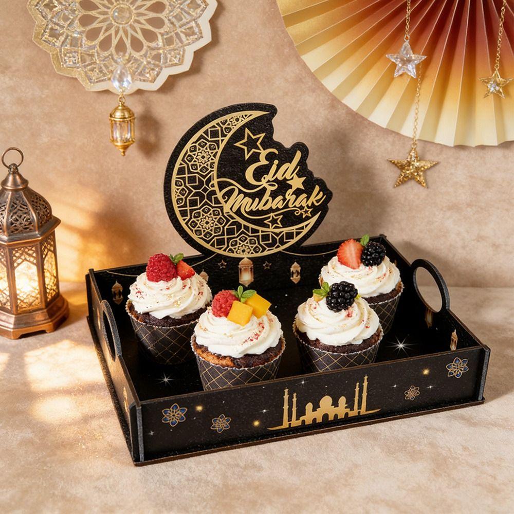 Star Moon Ramadan Wooden Tray Detachable Handmade Eid Mubarak Snack Tray Funny Middle Dessert Container Festive Decorations