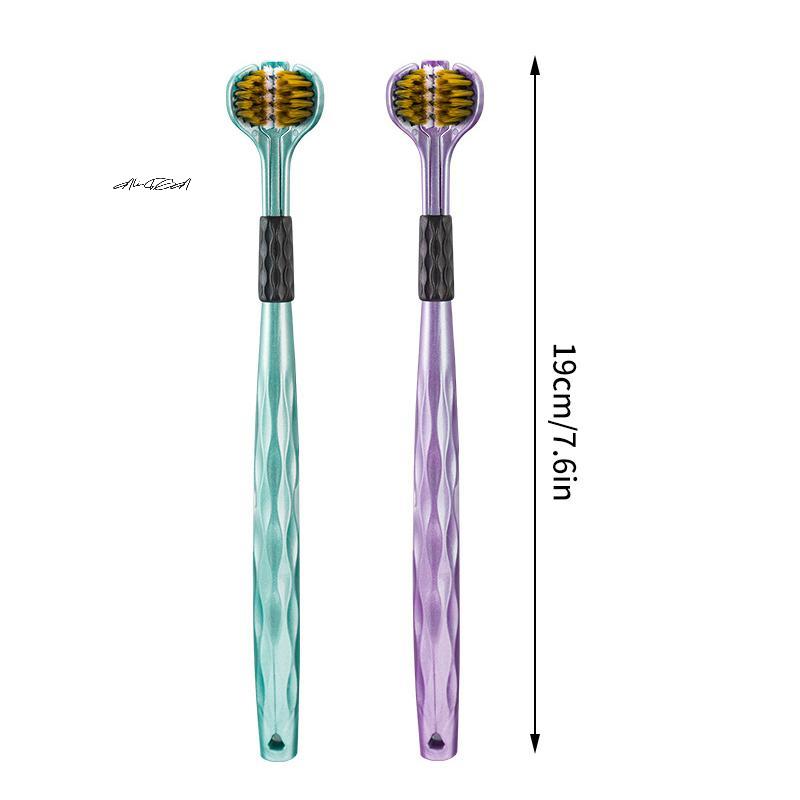 2Pcs 3D Stereo Toothbrush Set Ultra Fine Soft Bristles Adult Oral Care 360° Cleaning Tongue Scraper Three-Sided Design