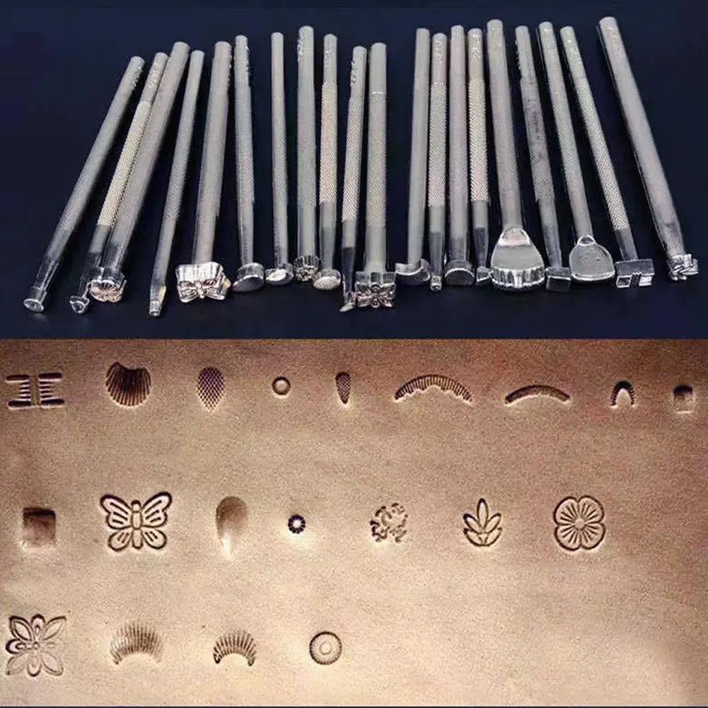 20pcs Metal Leather Working Saddle Making Tools Carving Leather Craft Stamps Kit DIY Printinting Craft Supplies Leather Tools