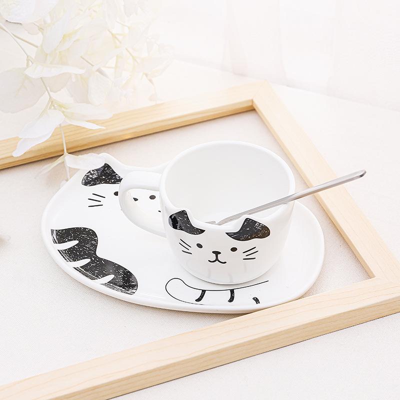 European Ceramic Cat Ceramic Mug Dessert Plate Set Cartoon Animal Mug Simple Couple Cup Kitchenware 200ML Mug Exquisite Gift