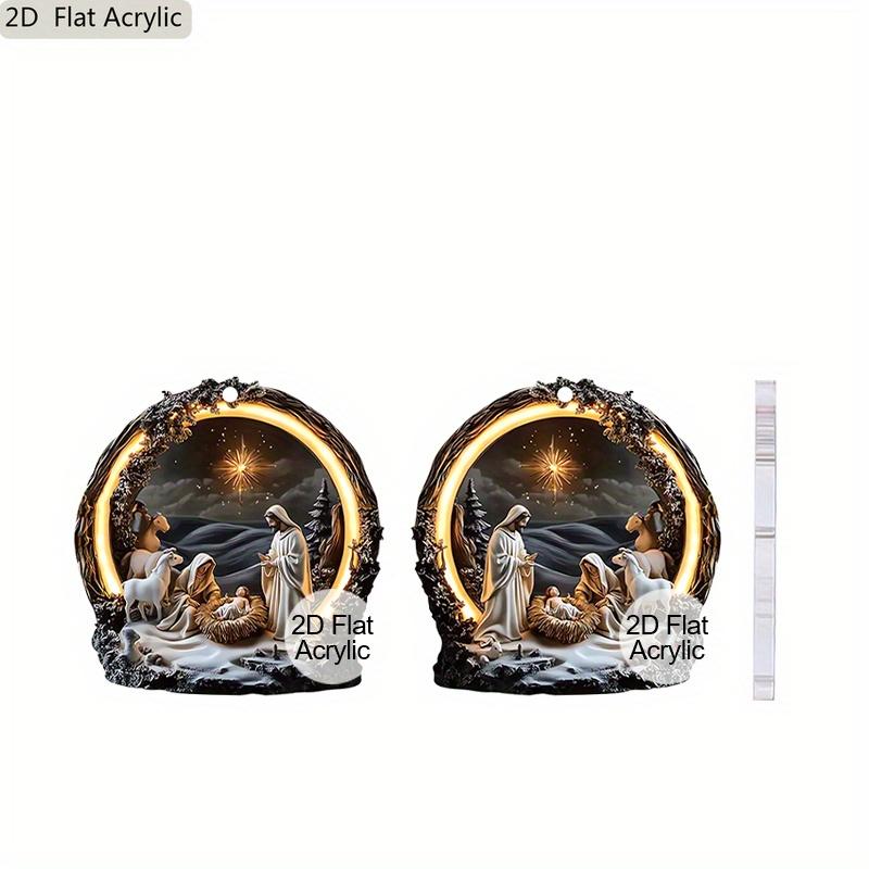 2D Flat Christmas Earrings Acrylic Pendant Earrings with Nativity Scene Pattern Christmas Accessories Gifts