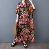 DIMANAF 2025 Sommer Übergröße Kleid Damen Freizeitkleid Locker Basic Floral Lang Maxi Vintage Leinenkleid