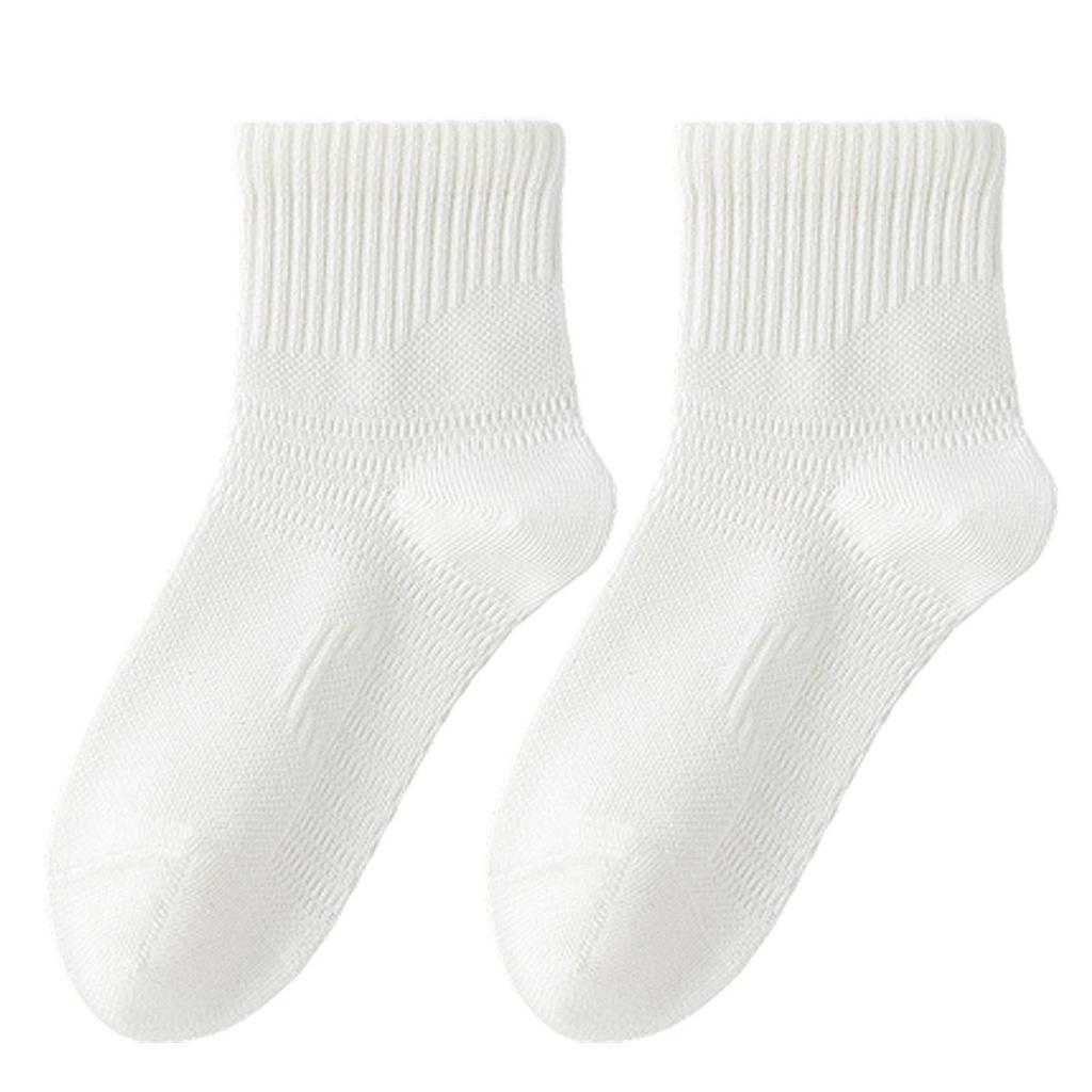 Kids' Cotton Mesh Breathable Mid-Calf Socks - Summer Thin, Sweat-Absorbing, Solid Color for Boys