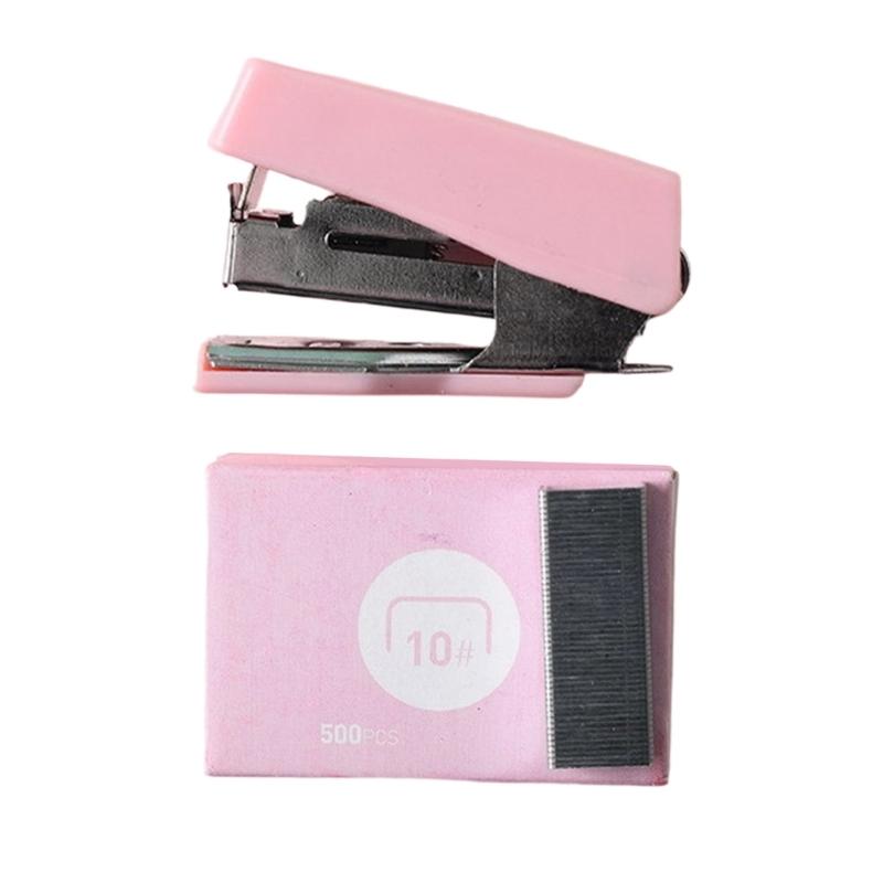 

1 шт. Эргономичный офисный степлер Пластиковый маленький степлер со скобами Легко носить Для бумажных документов Вместимость 6-10 листов розовый
