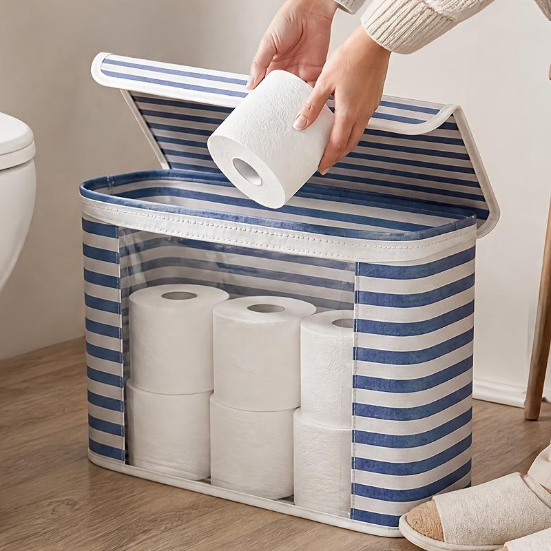 Foldable Toilet Paper Holder With Lid Large Capacity Space-Saving Bathroom Organizer Clear Window Toilet Paper Storage Box