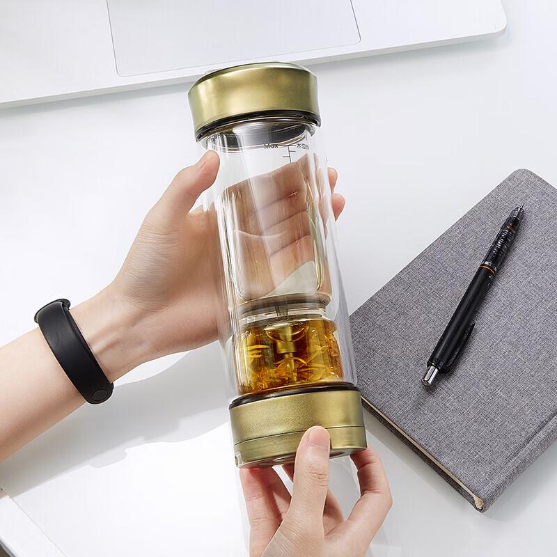 TAIC Pure Titanium Lid Double-Layer Glass Tea Infuser Bottle