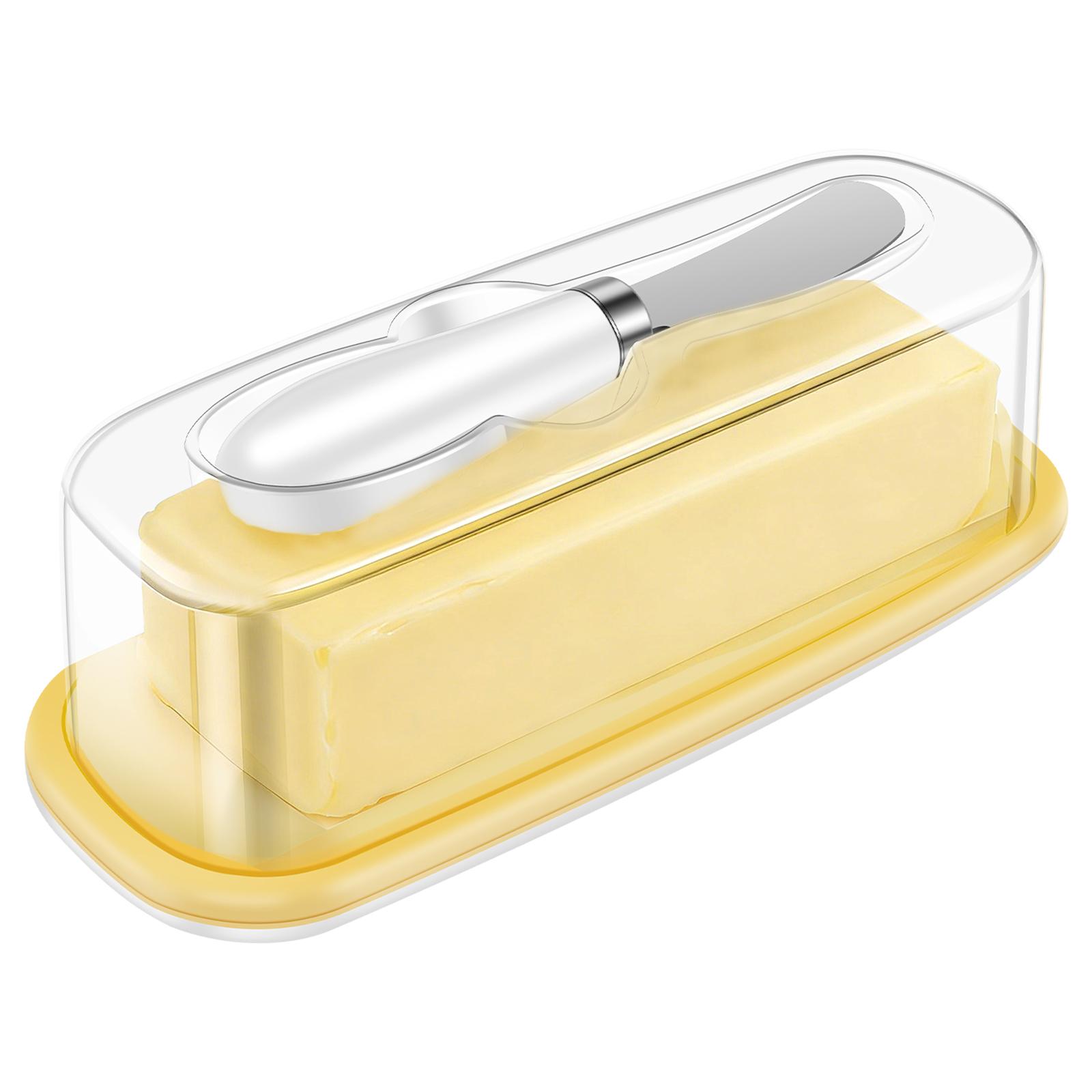 

Butter Dish with Lid for Countertop Transparent Butter Holder Tray with Knife Keep Fresh Kitchen Refrigerator Baking жёлтый