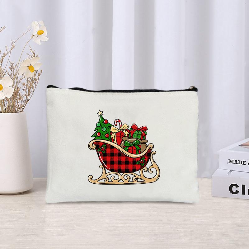 

Merry Christmas Apple Print Canvas Cosmetic Bag Organizer Zip Pouch Wallet Office Supplies Storage Pencil Case Xtmas Party Gifts