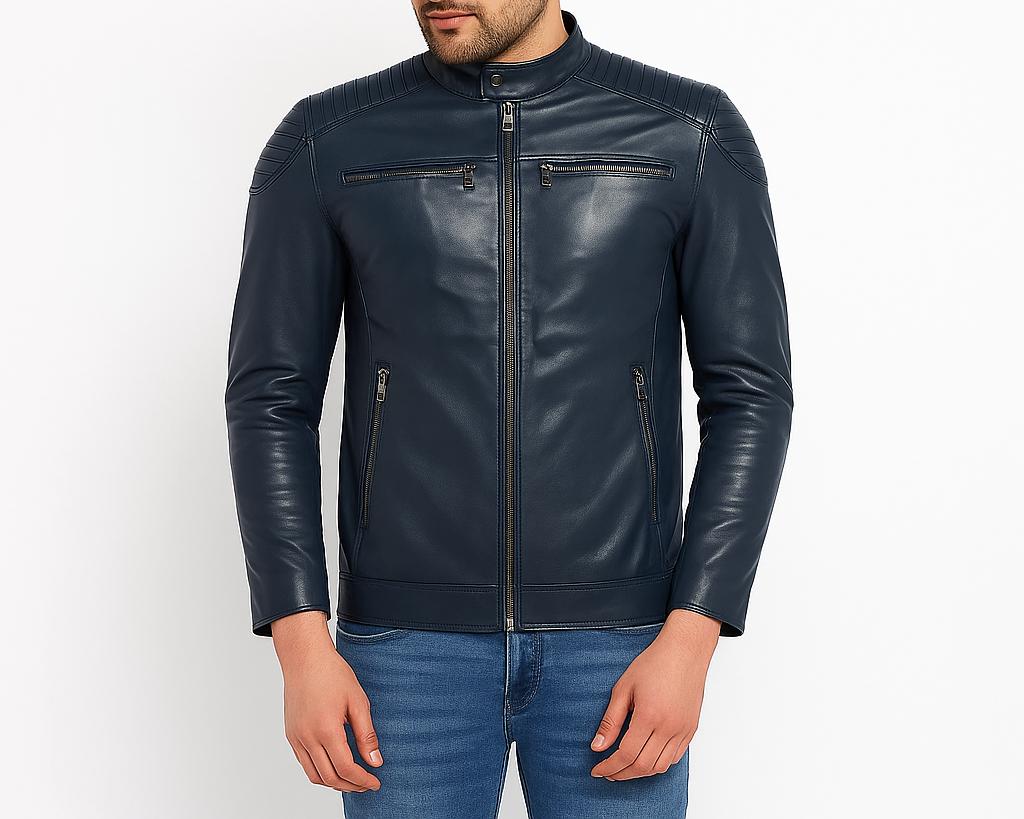 

NOORA New Leather Jacket for Men Slim fit Navy Blue Color XS темно-синього кольору