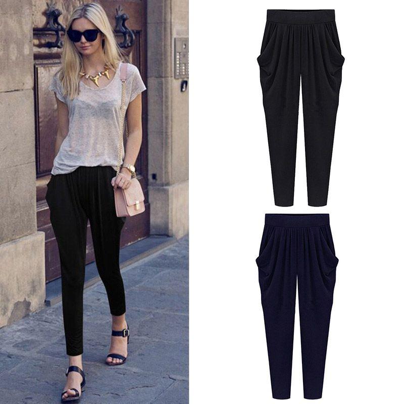 Size Womens Plus Fashion Elastic High Waist Long Harem Loose Pants Trousers