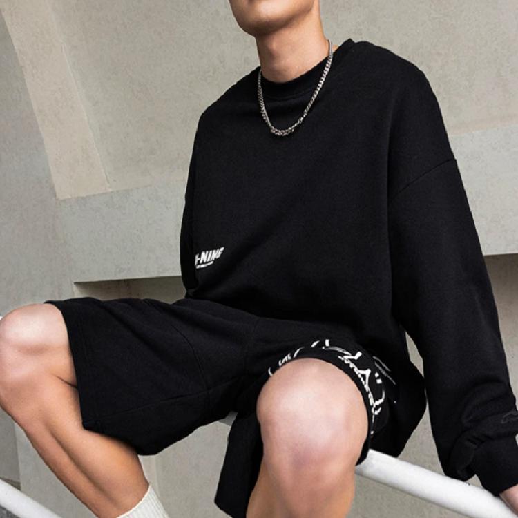 Li-Ning Letter Logo Print Crew Neck Sweatshirt Men Tops Black AWDT683-2