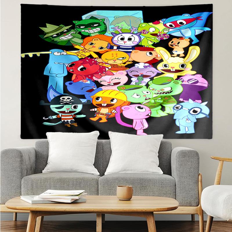 Happy Tree Friends3 Tapestry for Bedroom Aesthetic Classroom Tapestries Wall Hanging for Living Room Dorm Office,Ideal Creative Gift