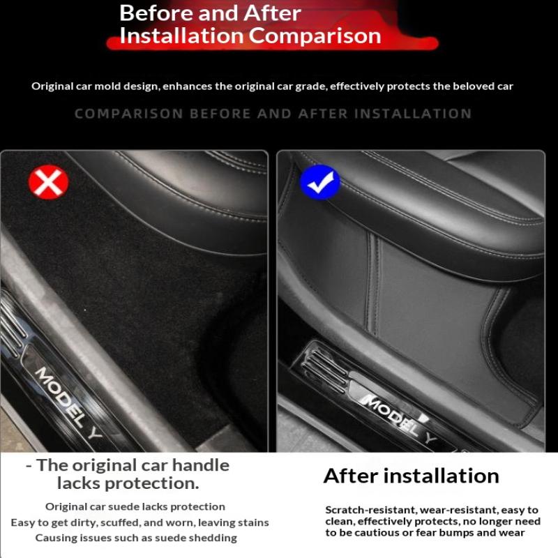 Car Door Sill Protector Set For Model Y Microfiber Leather Anti Scratch Kick Pad Threshold Protection Guard Strip Interior