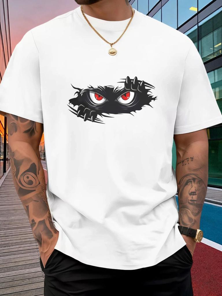 Male Cotton Short Sleeve T Shirt Monster Red Eyes Claw Pattern Loose Crew Neck Cool Casual Summer Tees For Young Adult Unisex