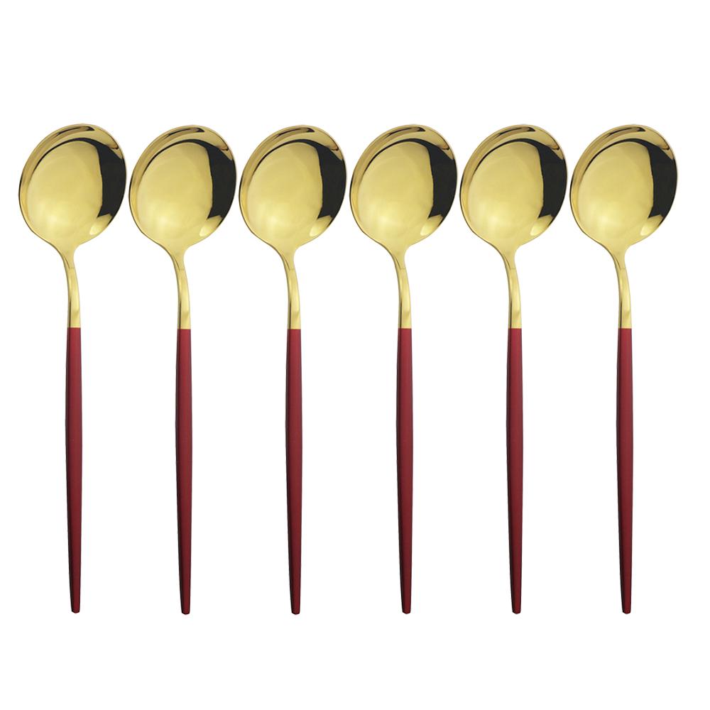 6pcs/set Stainless Steel Spoon Dinnerware Silverware Set Cutlery Set Flatware Outdoor Office Party Home Kitchen Tableware