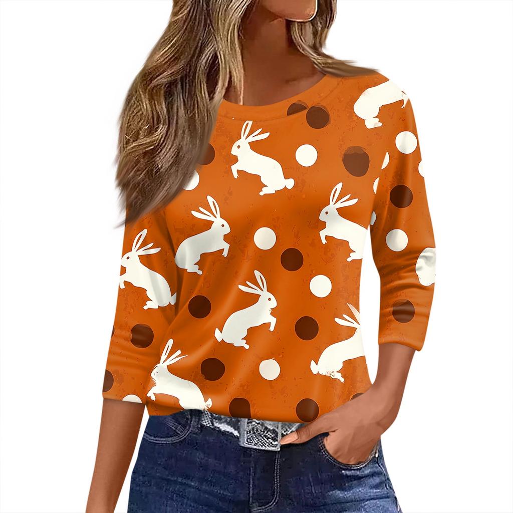 Damen T-Shirt mit Weihnachtsdruck, 3/4-Ärmel, für den Alltag, Wochenendmode, Basic, Rundhalsausschnitt, normales Oberteil