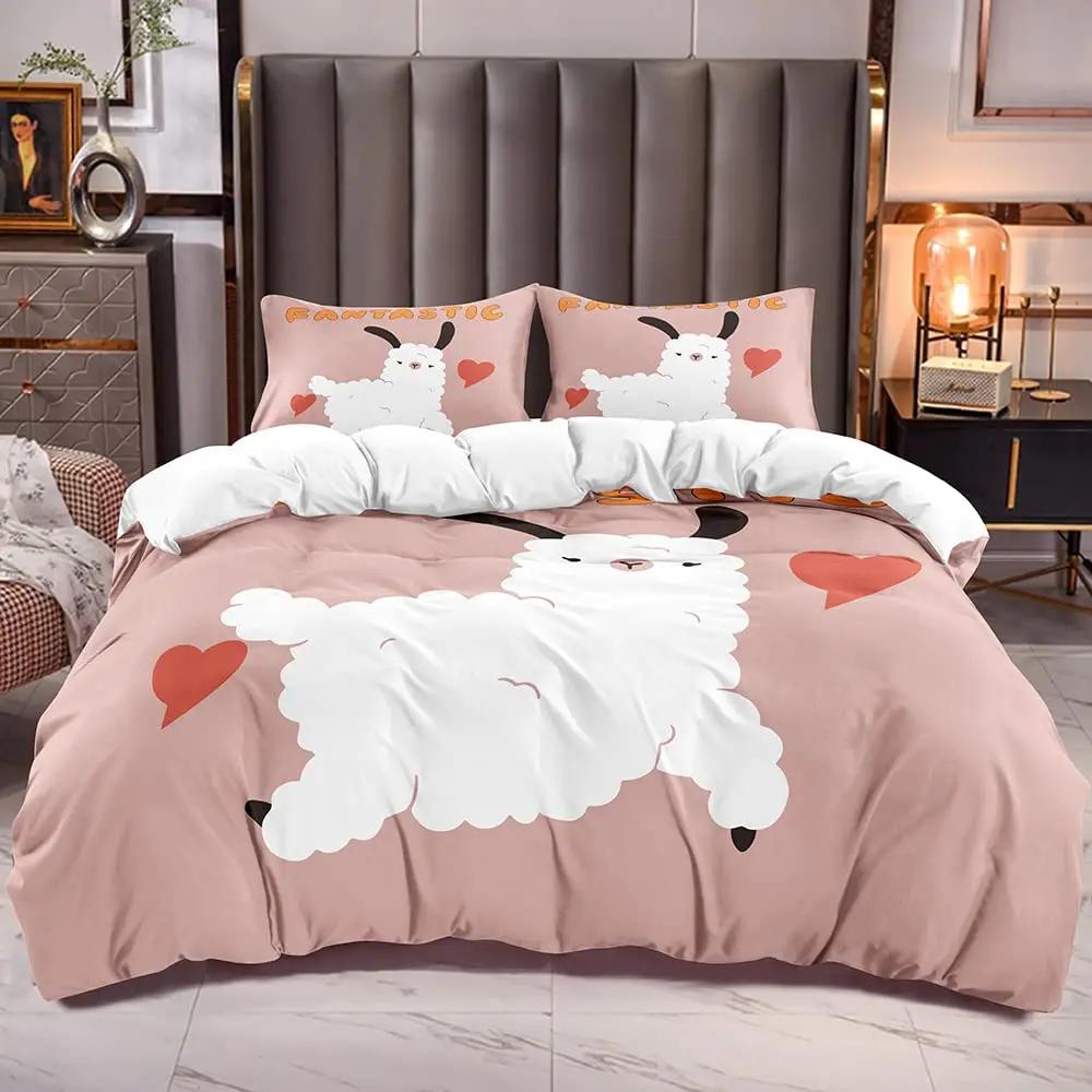 Duvet Cover Kids Teens Gifts Cute Cartoon Alpaca Llama Cactus Printing Bedding Animals Cover Bedroom Decorative Duvet Cover