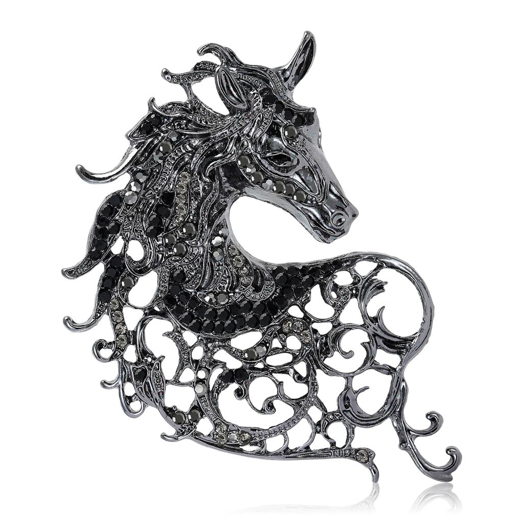 Vintage Rhinestone Horse Head Brooches for Women Zodiac Animal Pins Casual Party Accessories New Year Gifts Friends