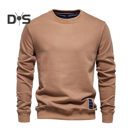 

Осень-зима мужской свободный топ с круглым вырезом и длинными рукавами, однотонный теплый пуловер средней длины, повседневная спортивная толстовка S хаки