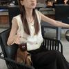Summer French Style Sleeveless Tanks Stylish Tassel Spliced Female Clothing Basic Solid Color Elegant Square Collar Button Camis