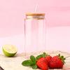 450ml/550ml Transparent Glass Cup with Wooden Lid and Straw Home High Borosilicate Glass Juice Cup Water Cup Drinking Utensils