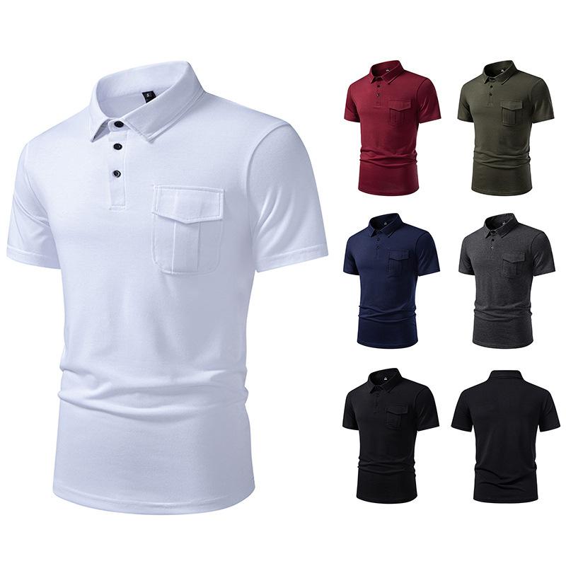 2026 New Summer Men's Solid Color Lapel Short-sleeved T-shirt Men's Casual Loose Short-sleeved T-shirt