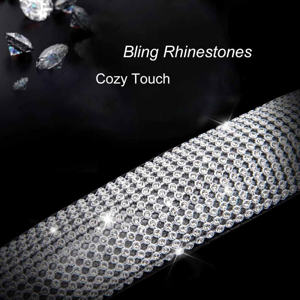 Black Leather Bling Diamond Steering Wheel Cover For Women Universal Fit 14.5In-15In