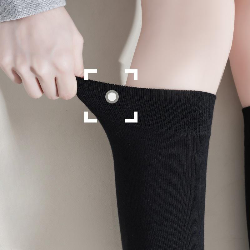 Women's Autumn and Winter Pure Cotton Calf Socks, All-cotton Black Over-the-knee Socks, Women's Slimming Pressure Socks, Solid-colored Long Stockings