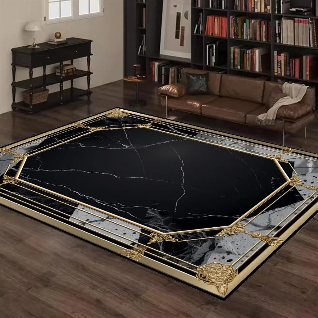 Black Gold Classical Carpets for Living Room Home Luxury Large Area Rugs Bedroom Decor Bathroom Anti-skid Washable Floor Mat