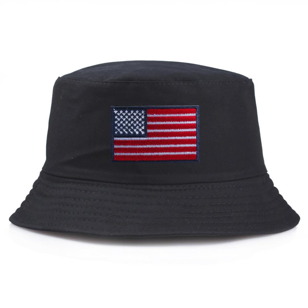 Top Bucket Fisherman Hat with American Election Flag Embroidery Stars and Stripes Stylish Outdoor Character Design чёрный