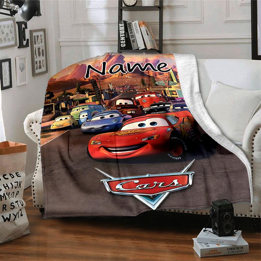 Custom Name Mcqueen Adventure Flannel Blanket for Super Soft Cute Comfort Blanket for Travel Bedding Couch Sofa Blanket