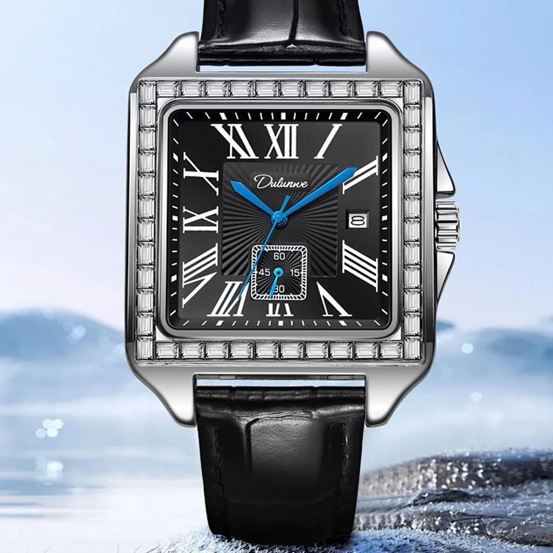 Dulunwe Fashionable Business Luxury Automatic Date Waterproof Square Dial Retro Automatic Mechanical Men's Watch