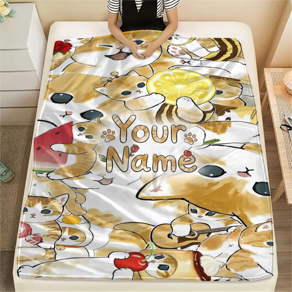1PC Cat Donut Duo Custom Name Patterned Flannel Blanket Suitable For All Seasons For Home Decor Warmth And Comfort Gifts Holiday Present