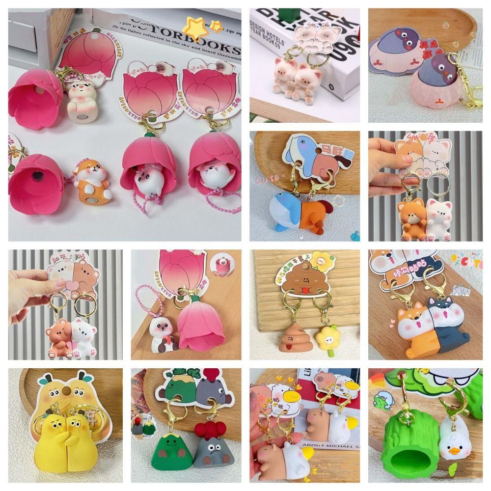 2pcs/set Magnetic Bear Keychains Cat Couple Pendants Funny Bag Charm  Car Key Accessories