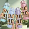 1PC Capybara Four Panel Cartoon Print 750ml Color Plastic Sports Water Bottle Leakproof Flip Straw Lid Suitable for Sports Office Home Use