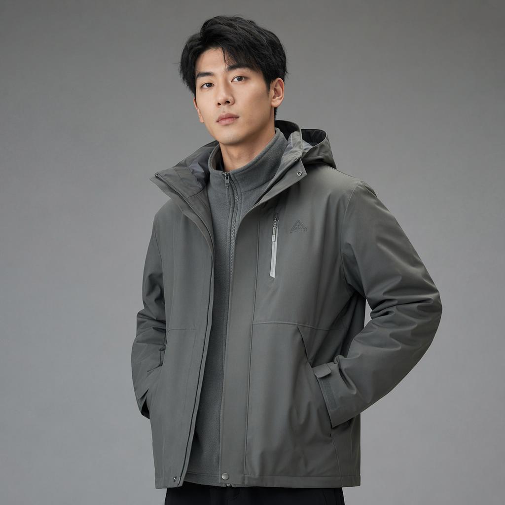 Anta Outdoor Series Three-In-One Hooded Zipper Detachable Fleece Liner Waterproof Windproof Breathable Durable Warm Jacket Men Jacket 952446602-5