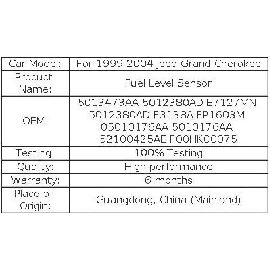 JH Fuel Level Sensor For Jeep Grand Cherokee 4.0L L6 4.7L V8 1999-2004 5013473AA 5012380AD E7127M E7127MN 5012380AD F3138A FP160