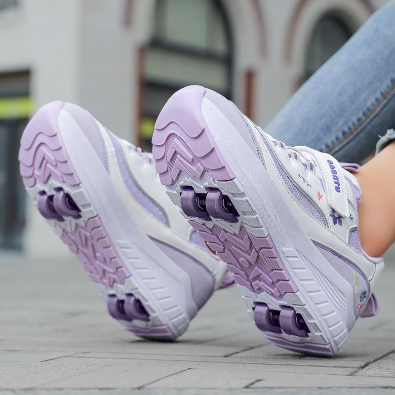 Chaussures Déformées pour Enfants/tGarçons/ Filles Patins à Roues Alignées à Double Usage à Quatre Roues Chaussures de Course Patins à Roues