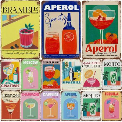Insegna Metallica Vintage Succo di Frutta Poster Mojito Aperol Spritz e Bevanda Sangria Targa Negroni per Club Bar Negozio Decorazione Casa