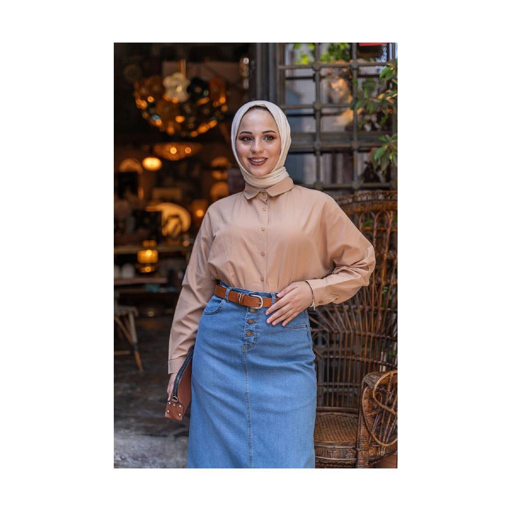 Natural Fabric Belted Denim Skirt - Black