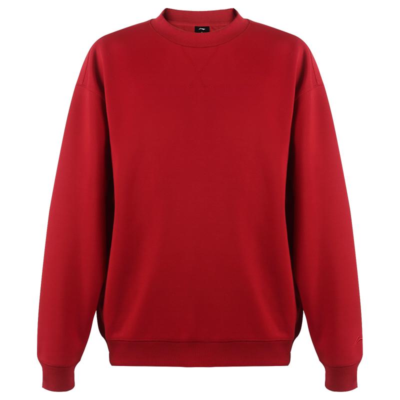 Li-Ning Sweatshirts Unisex Solid Color Samba Red Crew Neck Moderate