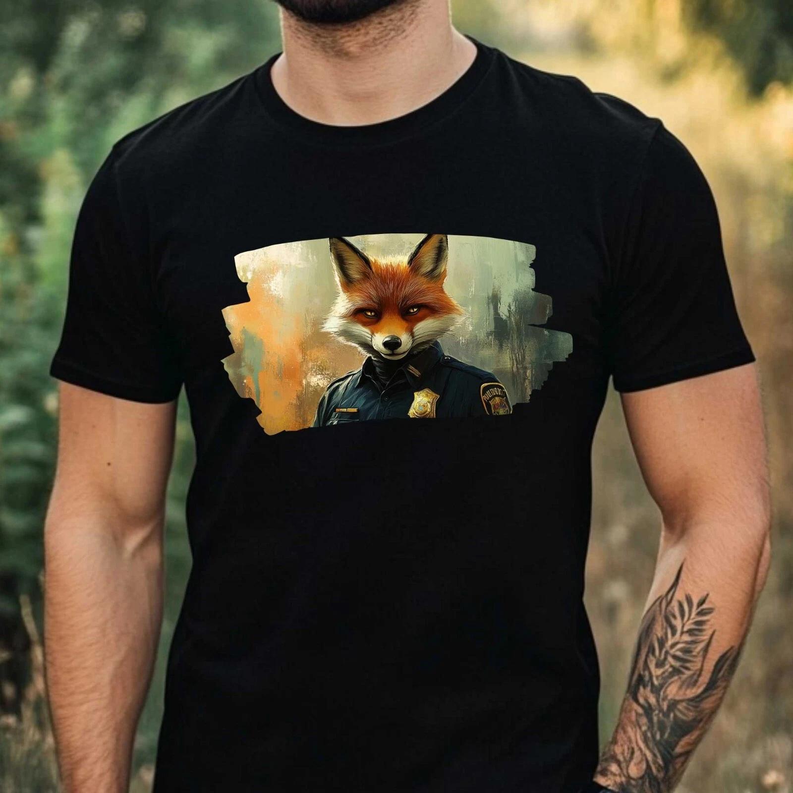 T-Shirt Herren Fuchs als Polizist Motiv Baumwolle Größe XS bis 5XL XS